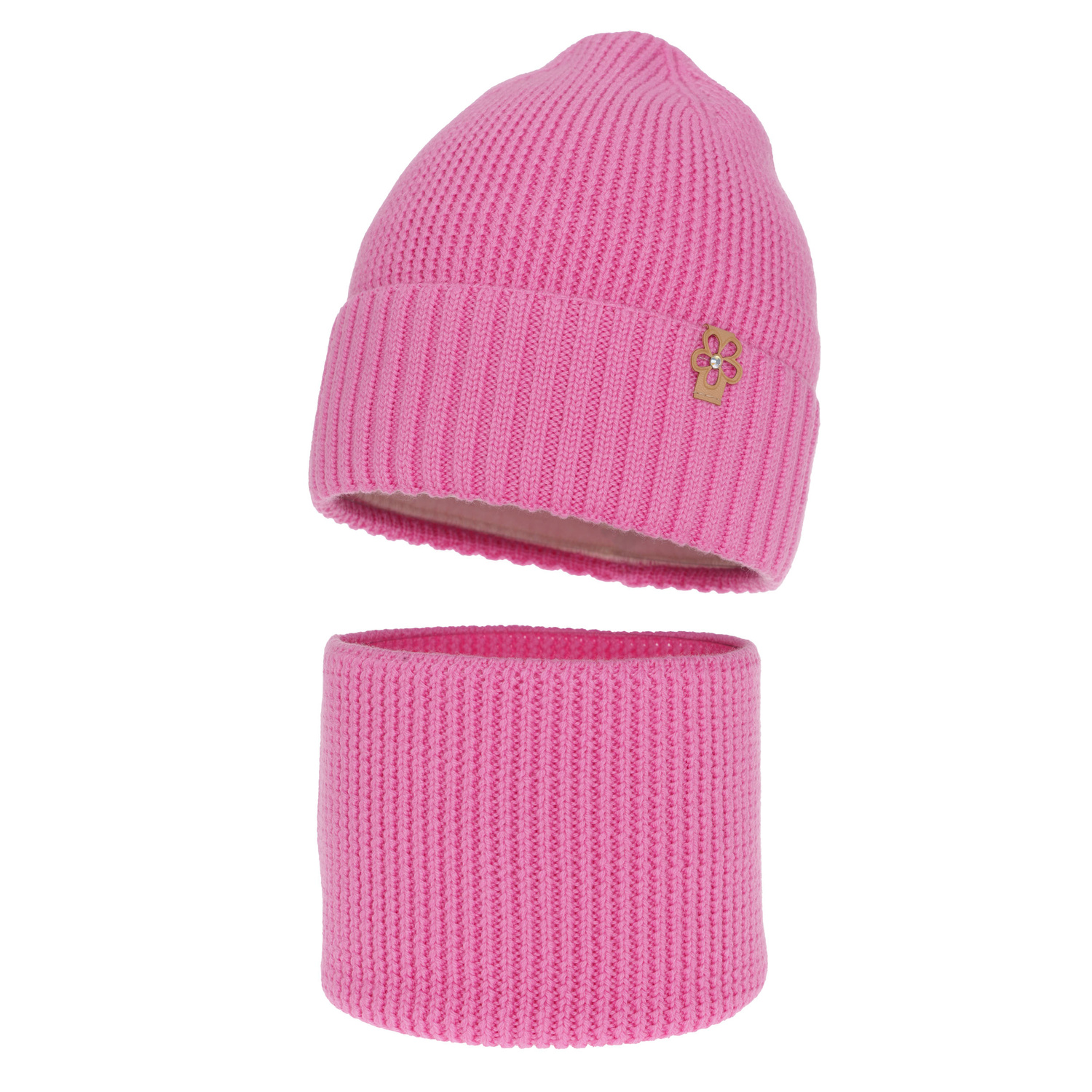 Meisjes winter set muts en buissjaal, roze, 100% Merino Wol, Nelita