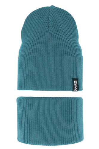 Jongens herfst/lente set muts en buissjaal, puuvillalla, blauw, Tunis