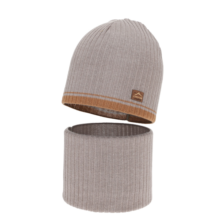 Poikien syys/kevät setti: pipo ja putkihuivi, beżowy, puuvillalla, Eirik