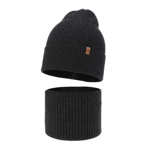 Jongens herfst/lente set muts en buissjaal, donkergrijs, 100% Merino Wol, Lemas