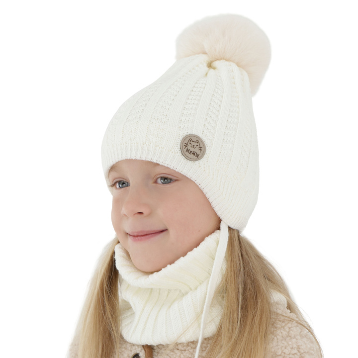 Meisjes winter set, kremowy, Met garen pompon, Kenta