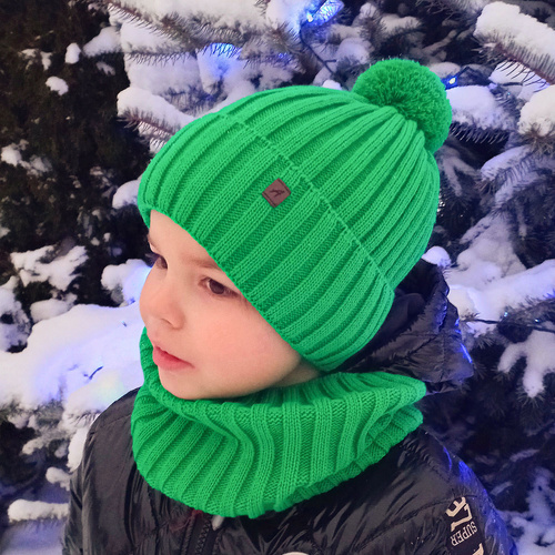 Jongens winter set, groen, met garen pompon, Wiliam