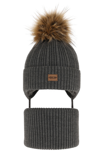 Jongens winter set, grijs, met garen pompon, Eger