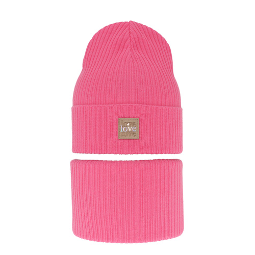 Meisjes herfst/lente set muts en buissjaal, puuvillalla, roze, Furora