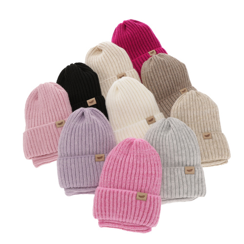 Meisjes winter set muts en buissjaal, roze, met merinowol, Karmina