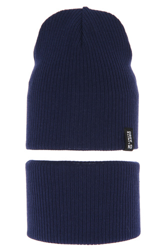 Jongens herfst/lente set muts en buissjaal, puuvillalla, blauw, Tunis