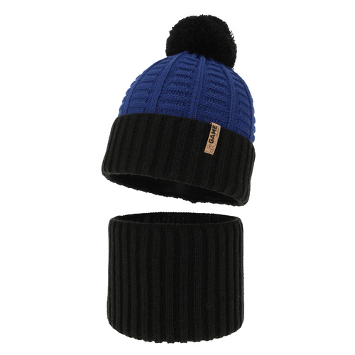 Jongens winter set, zwart, met garen pompon, Leo