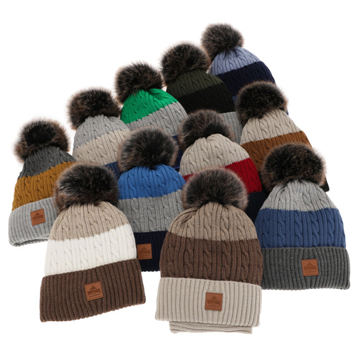 Jongens winter set muts en sjaal, blauw, met garen pompon, Luxor