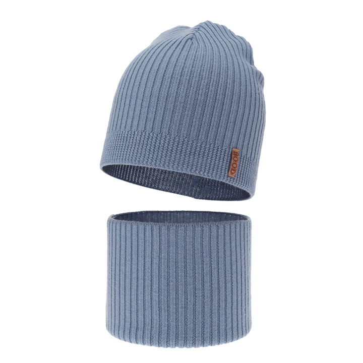 Jongens herfst/lente set muts en buissjaal, blauw, 100% Merino Wol, Chester