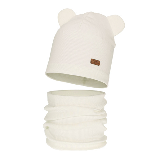 Tyttöjen syys/kevät setti: pipo ja putkihuivi, puuvillasta, kerma väri Georgea