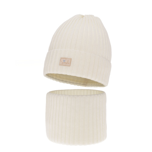 Meisjes winter set muts en buissjaal, kremowy, Tampa