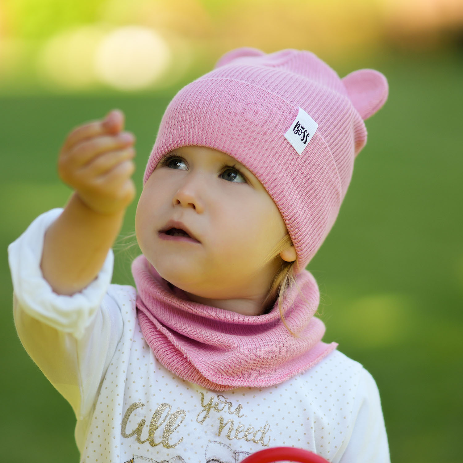 Meisjes herfst/lente set muts en buissjaal, puuvillalla, roze, Kajra