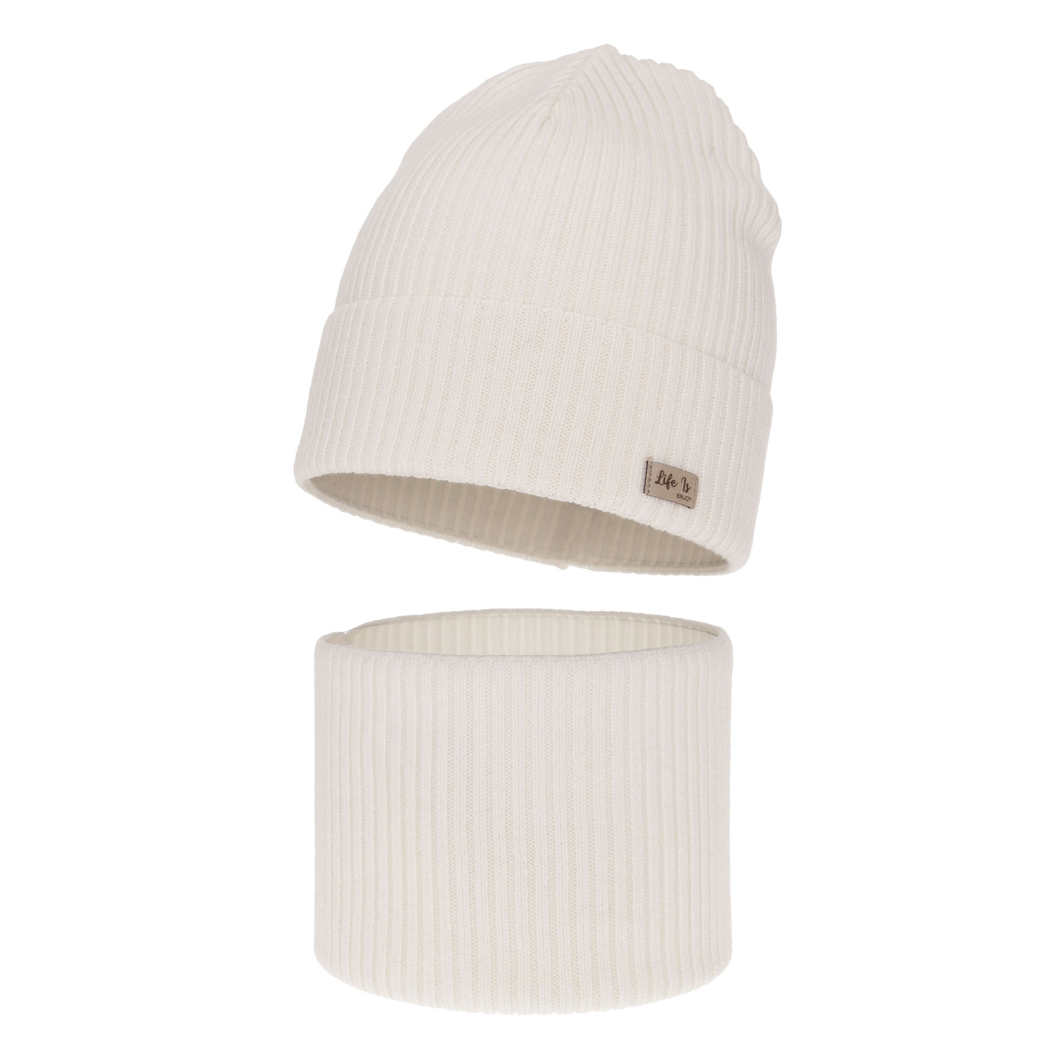 Meisjes herfst/lente set muts en buissjaal, wit, 100% Merino Wol, Itra