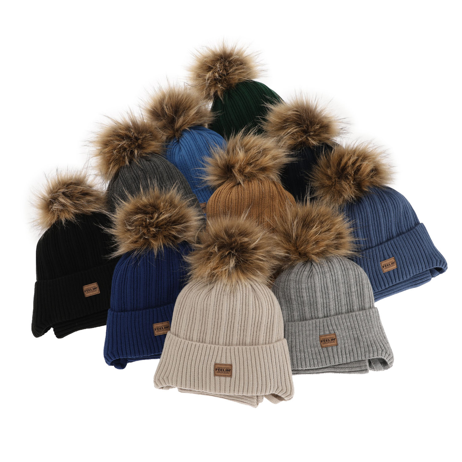 Jongens winter set muts en sjaal, blauw, met garen pompon, Eger