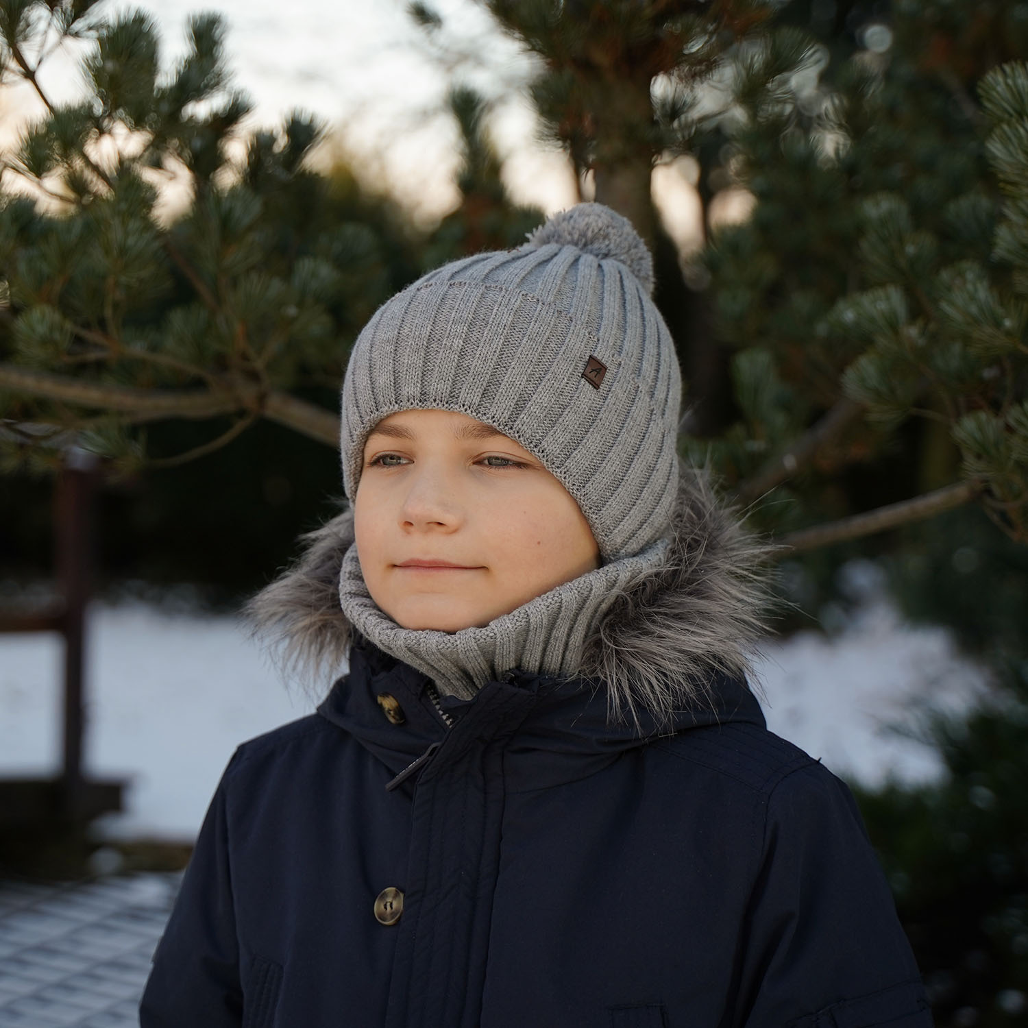 Jongens winter set, grijs, met garen pompon, Wiliam