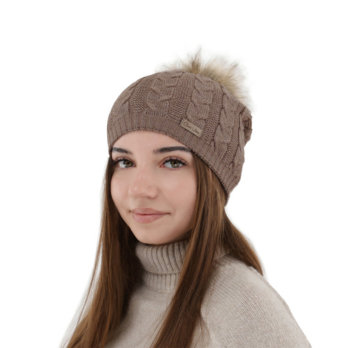 Dames wintermuts, donker beige, met merinowol, Bafi