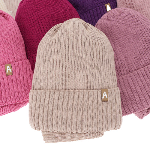 Meisjes winter set muts en buissjaal, amarant, met merinowol, gevoerd met fleece, Peggy