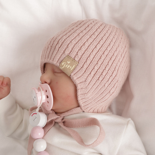 Meisjes herfst/lente muts, beige, met bindkoorden, Cheri