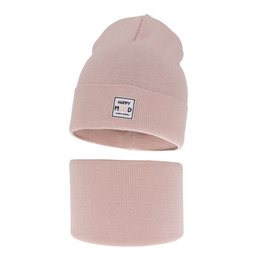 Meisjes herfst/lente set muts en buissjaal, puuvillalla, roze, Mersila