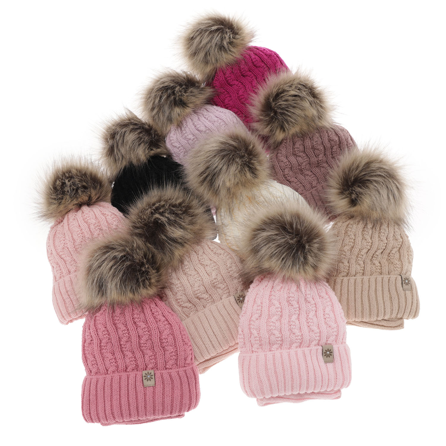 Meisjes winter set muts en buissjaal, roze, met garen pompon, Pretoria