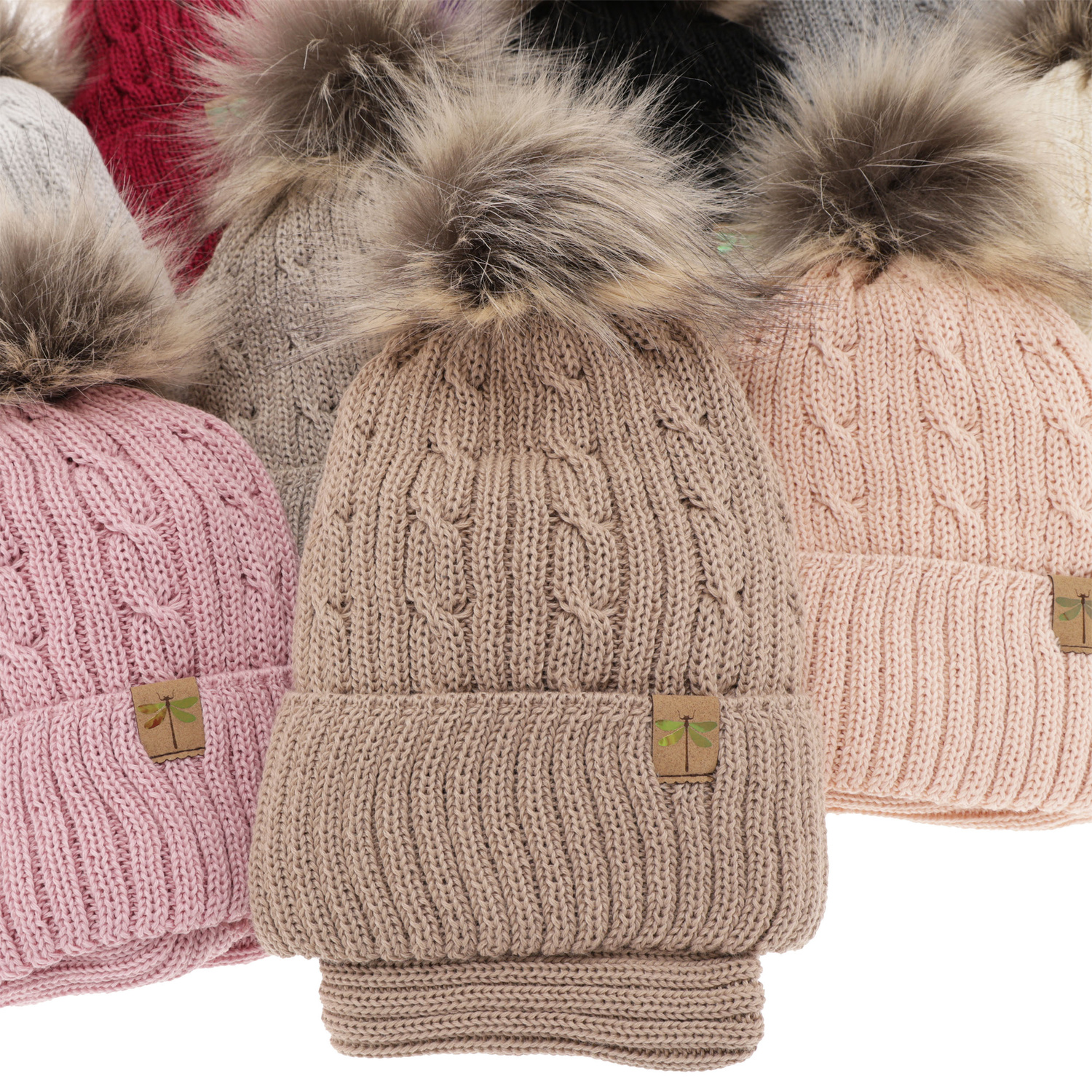 Meisjes winter set, roze licht, met garen pompon, met merinowol, Aprilia