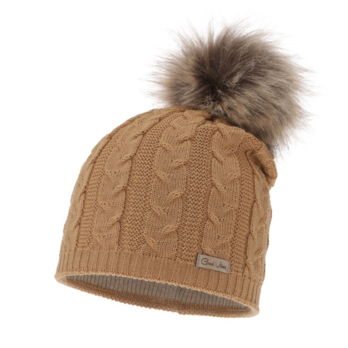 Dames wintermuts, camel, met merinowol, Bafi