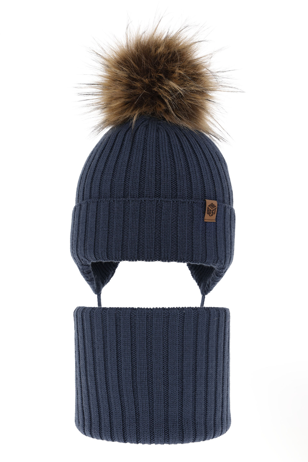 Jongens winter set, blauw, met bindkoorden, 100% Merino Wol, Juno