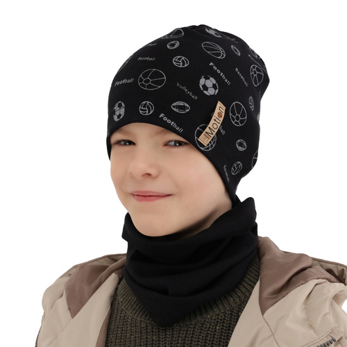 Jongens herfst/lente set muts en buissjaal, zwart, katoenen, Paolo