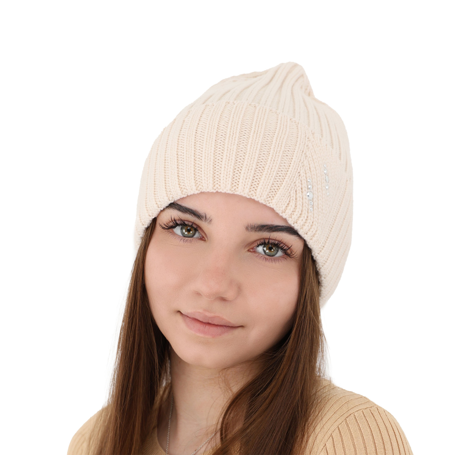 Dames wintermuts, wit, 100% Merino Wol, Ariga