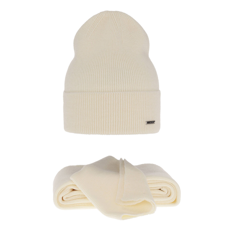 Dames winter set muts en sjaal, kremowy, 100% Merino Wol, Melpomena