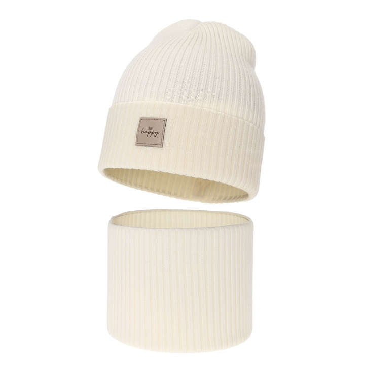 Meisjes herfst/lente set muts en buissjaal, kremowy, 100% Merino Wol, Vanita