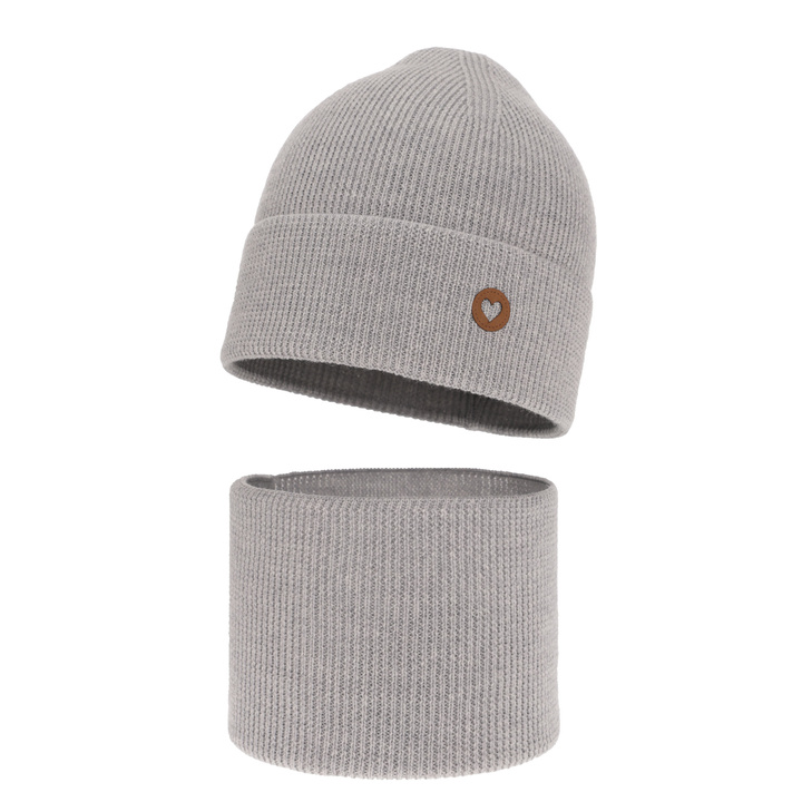 Meisjes herfst/lente set muts en buissjaal, grijs, 100% Merino Wol, Brook