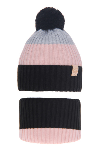 Meisjes winter set, zwart, met garen pompon, Indiana