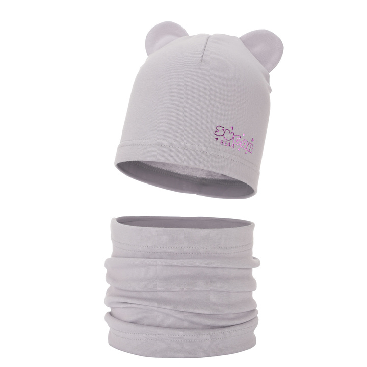 Meisjes herfst/lente set muts en buissjaal, grijs, katoen, Cyntia