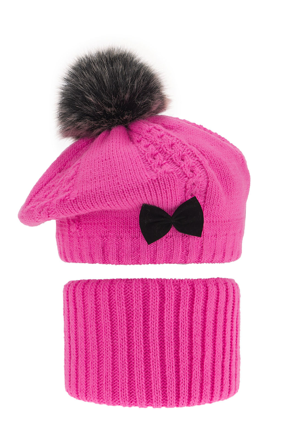 Meisjes winter set, roze, met garen pompon, Amora
