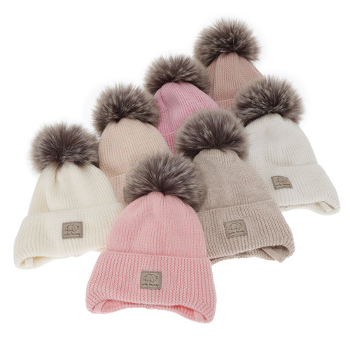 Tyttöjen talvipipo, beige, nauhoilla, 100% Merinovilla, Jena