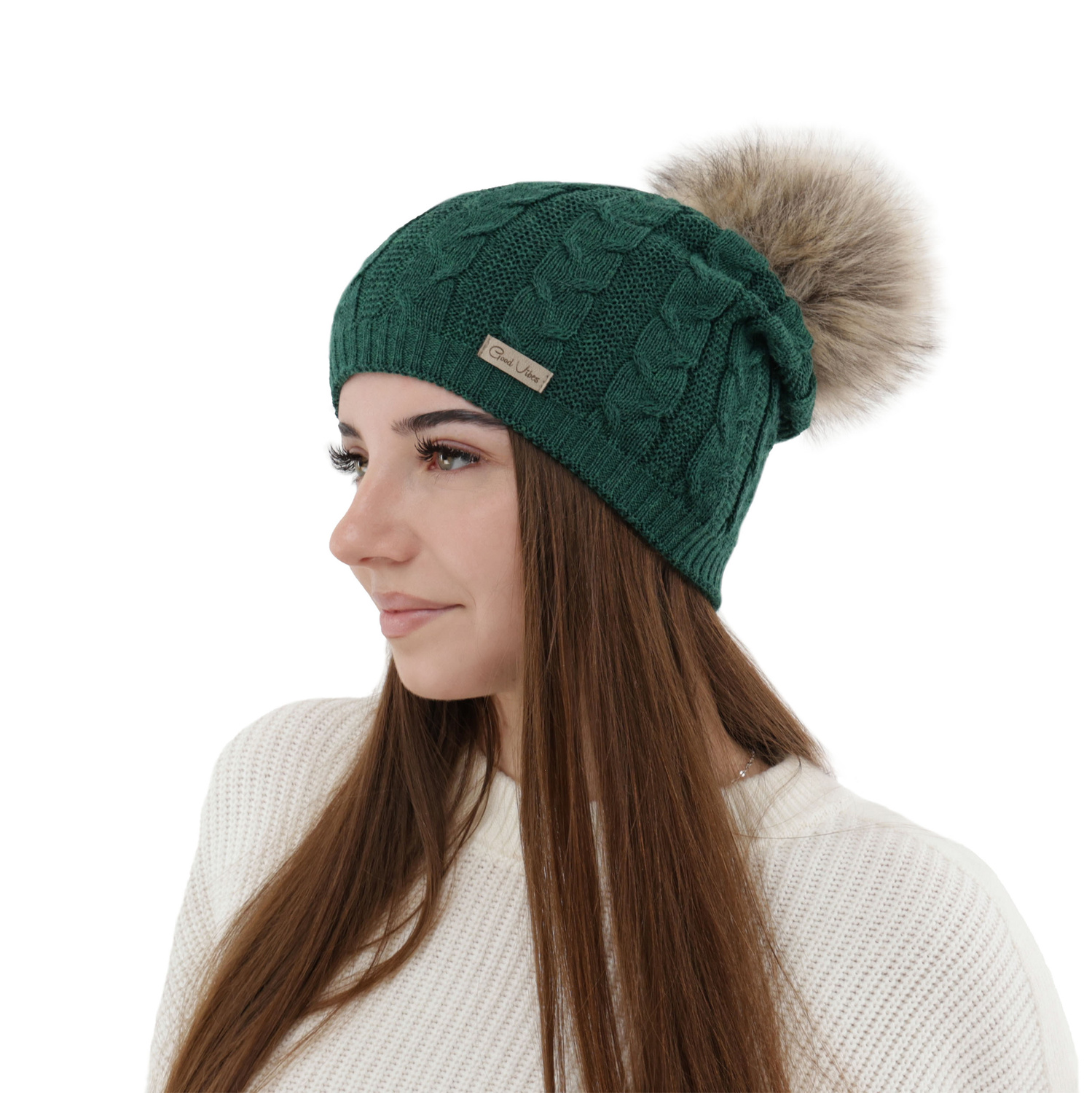 Dames wintermuts, groen, met merinowol, Bafi