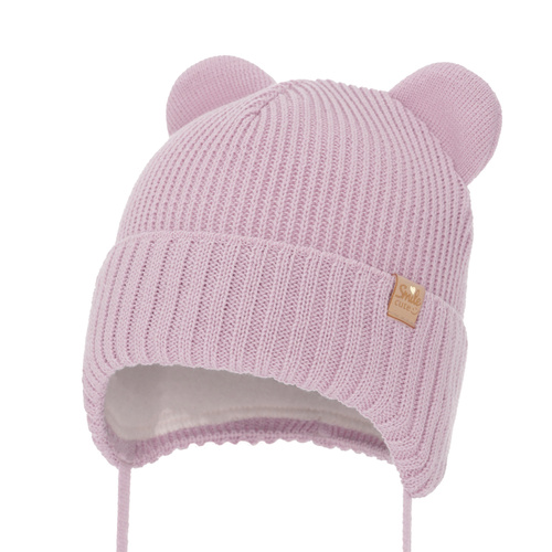 Meisjes wintermuts, paars, met bindkoorden, met merinowol, Shira