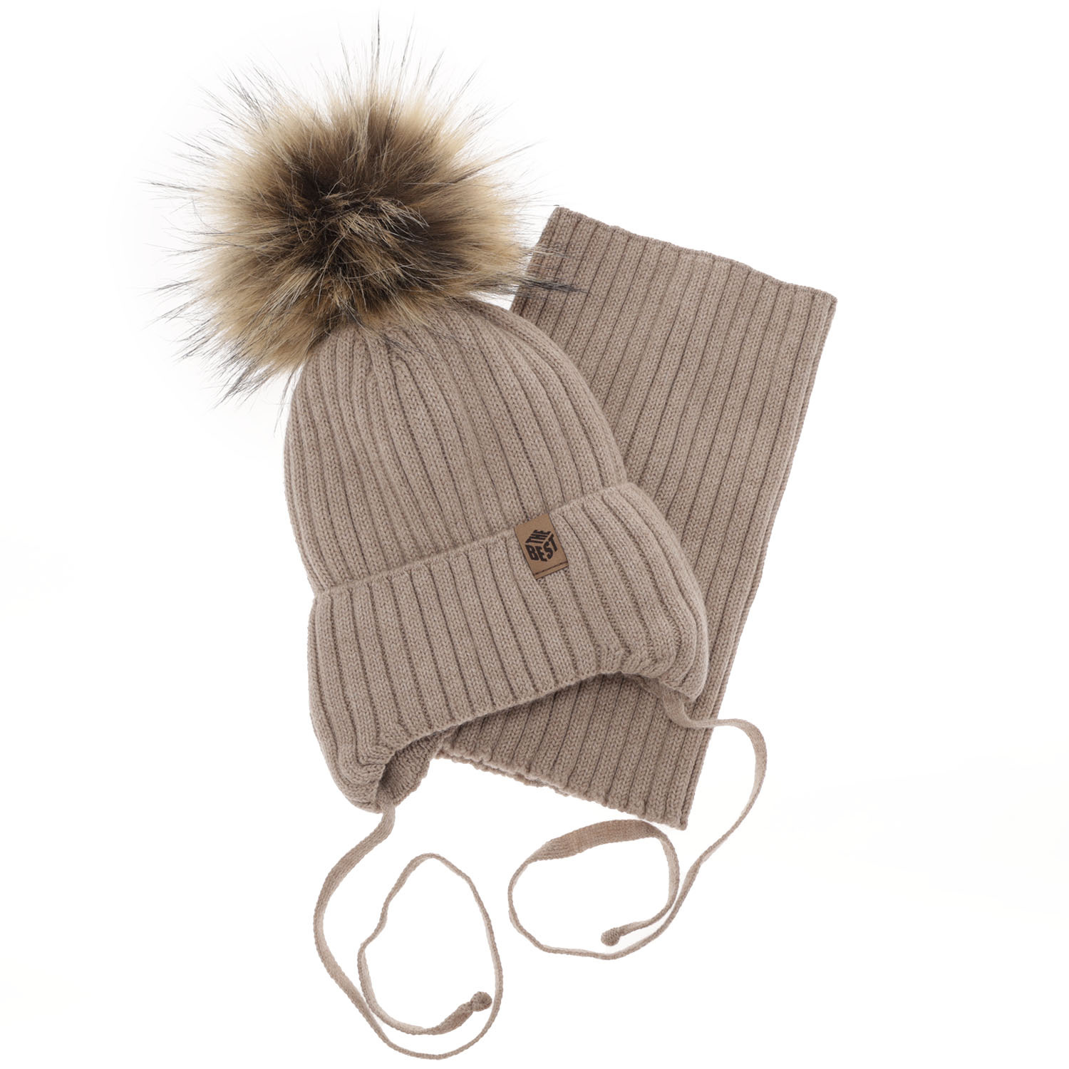 Jongens winter set, grijs, met bindkoorden, 100% Merino Wol, Juno