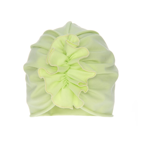 Meisjes herfst/lente muts, limoen, katoenen, met decoratieve plooien, Werka