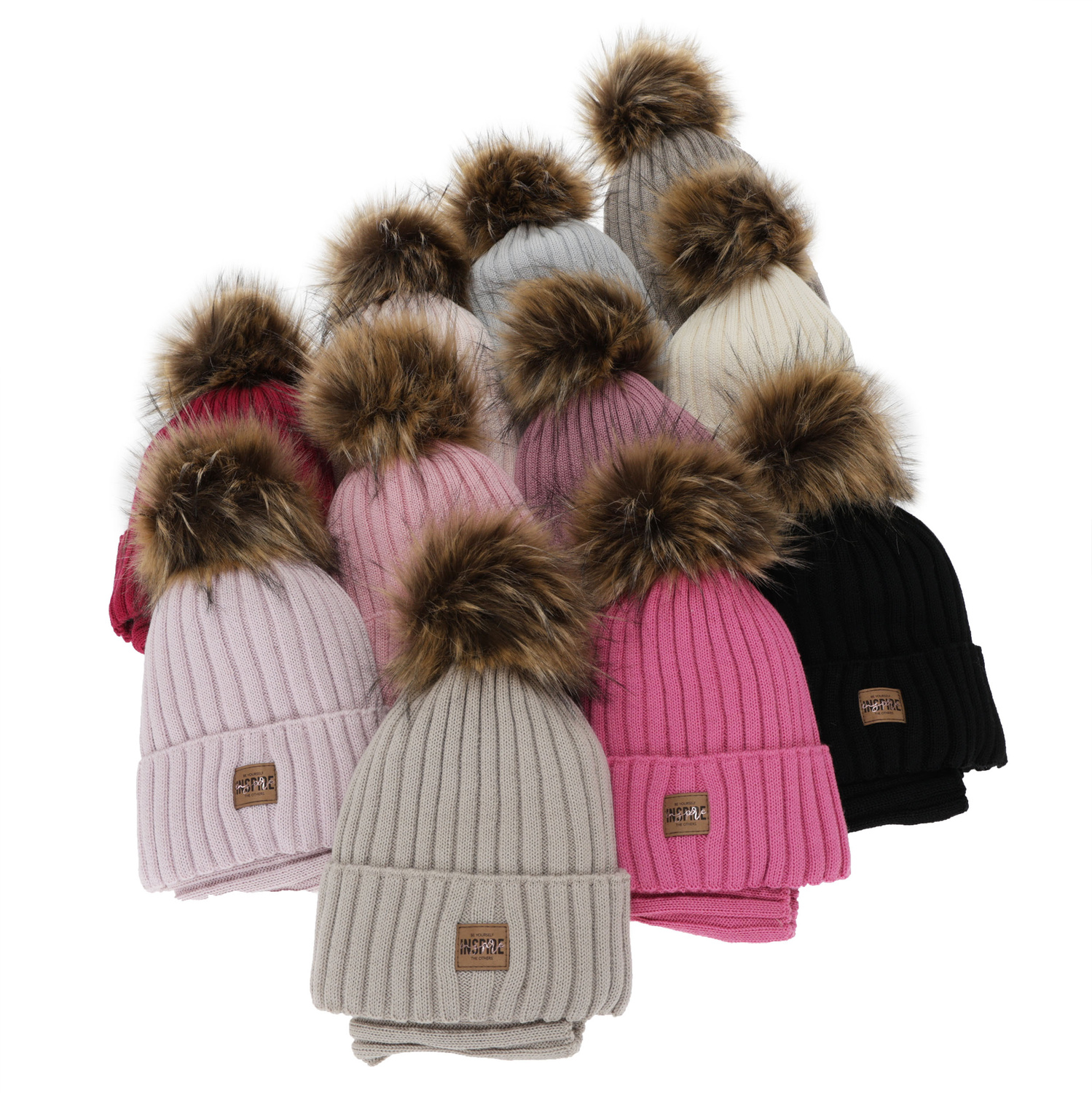 Tyttöjen talvisetti (pipo ja putkihuivi), musta, fleecevuorilla, merinovillalla, Bellina