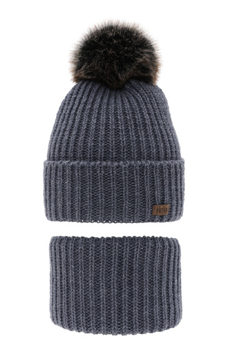 Jongens winter set muts en sjaal, blauw, met garen pompon, Wonder