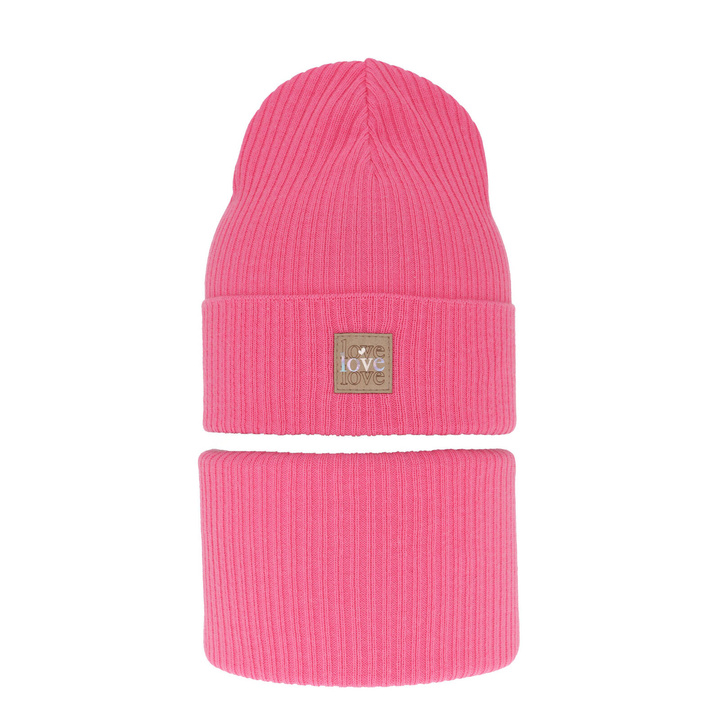 Meisjes herfst/lente set muts en buissjaal, puuvillalla, roze, Furora