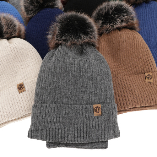 Jongens winter set muts en sjaal, blauw, met garen pompon, Wizar