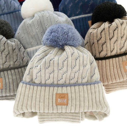 Jongens winter set, blauw, met garen pompon, Pikolo