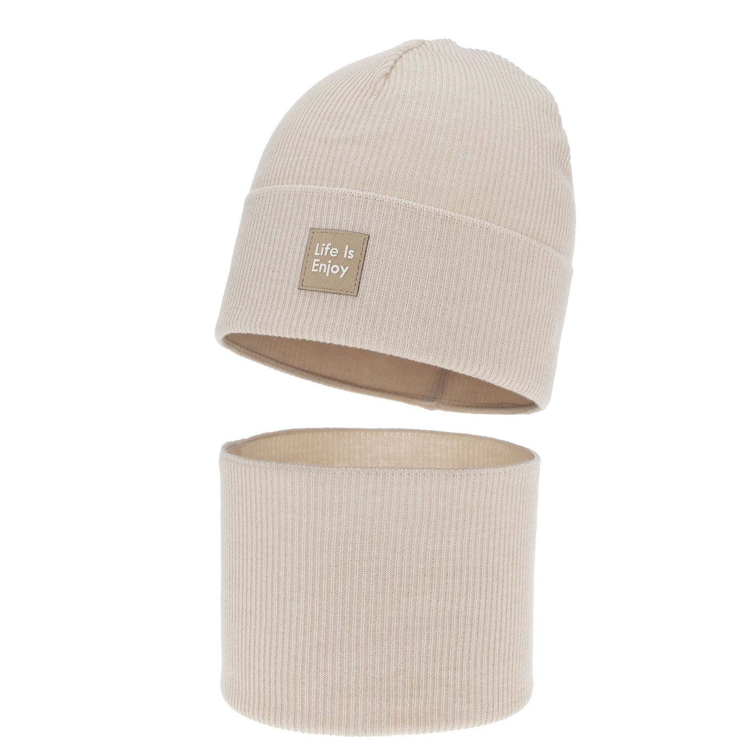 Tyttöjen syys/kevät setti: pipo ja putkihuivi, puuvillalla, beige, Zola