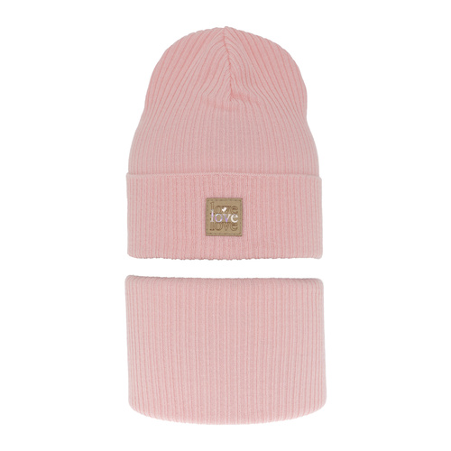 Meisjes herfst/lente set muts en buissjaal, puuvillalla, roze, Furora