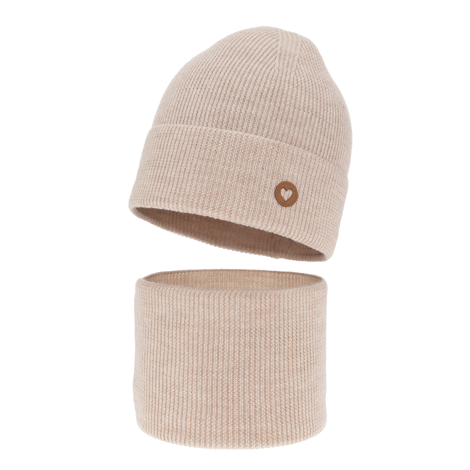 Meisjes herfst/lente set muts en buissjaal, beige, 100% Merino Wol, Brook