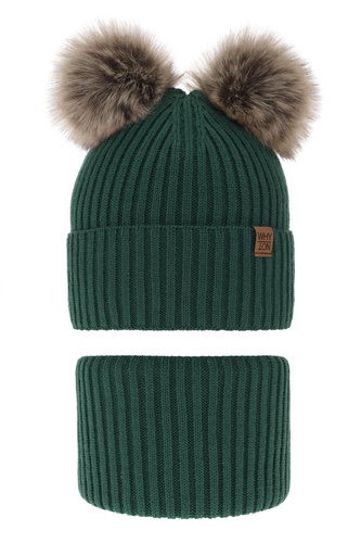 Jongens winter set, groen, met twee pompons, Oxford