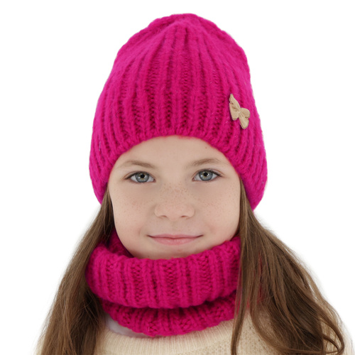 Meisjes winter set muts en buissjaal, roze, Ingrid